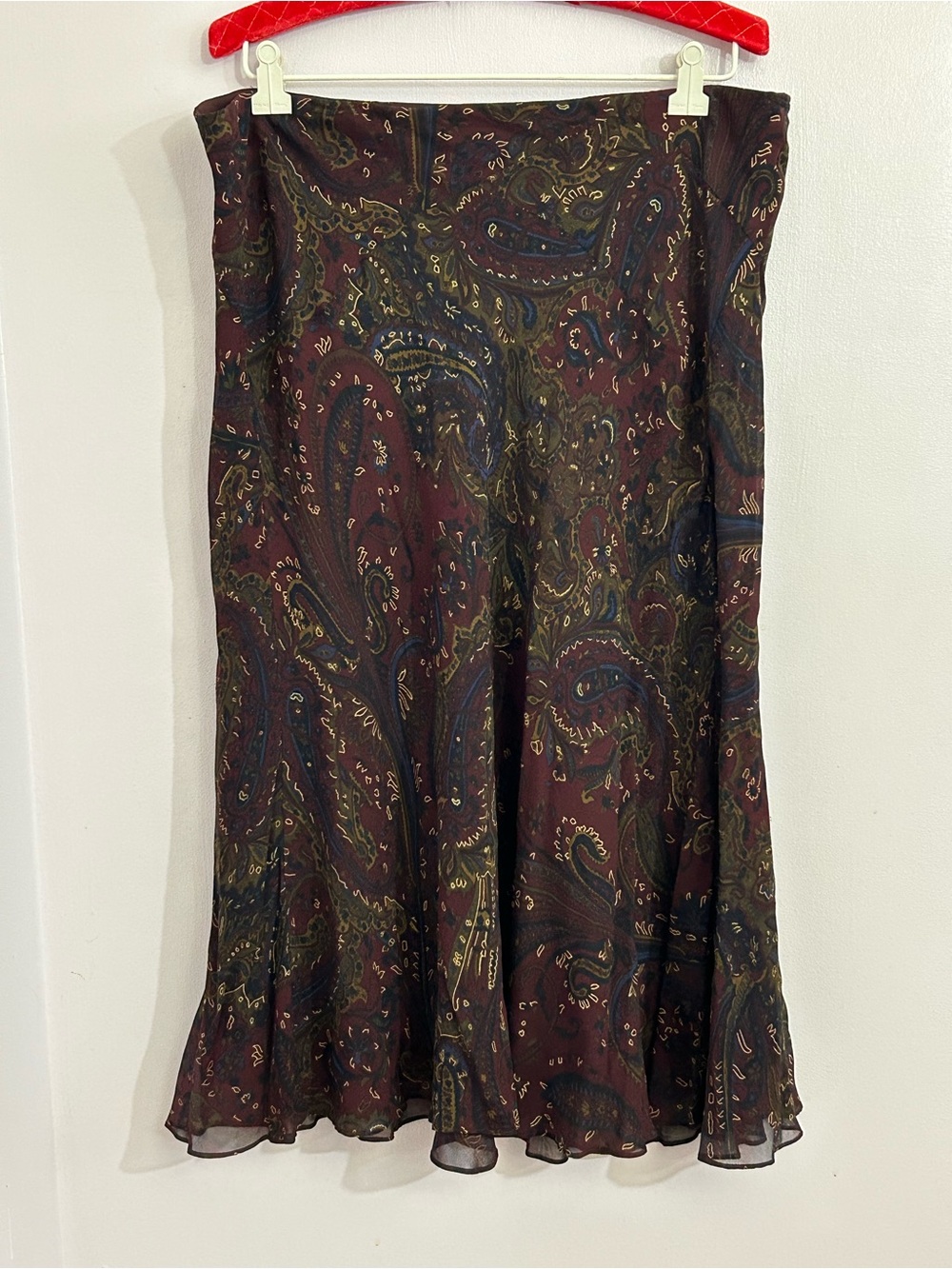 Ralph Lauren Silk Paisley Print Skirt Large